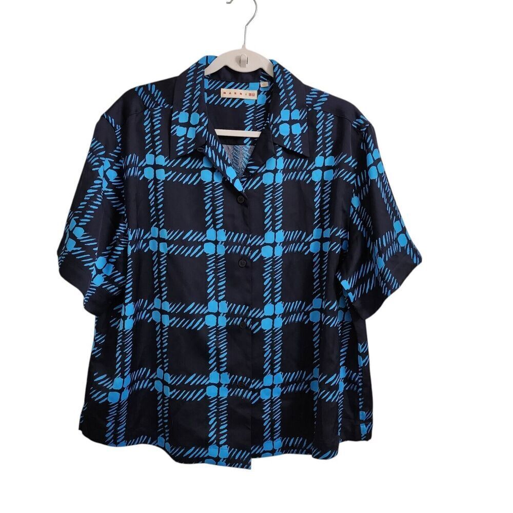 Marni for Uniqlo Black and Blue Checkered Blouse